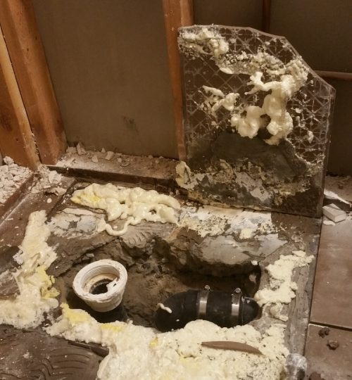 Somebody thought spray foam was a good substitute for mortar